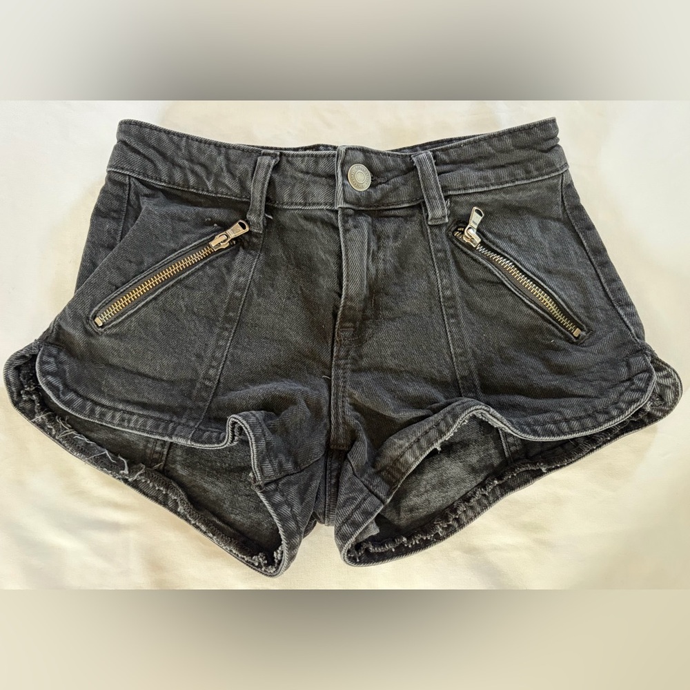 Aéropostale Black Denim Shorts Size 000 Mid Rise Zipper Pocket Y2K